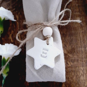 Greek Letter Clay Stars, Custom Initial Decoration, Greek Wedding/Baptism Place Name Tags, Personalized Rustic Favours, unique gift tags