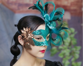Masque de mascarade vert exagéré pour femmes, masque facial de fête, haute qualité, bal de fin d’année, mardi gras, masque de bal de cour, masque de passerelle, masque de fête d’anniversaire