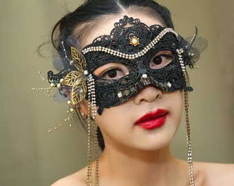 Masquerade Mask Black Lace Mardi Gras Halloween Mask for Women Venice Music Festival Half Face Mask