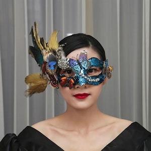 masque de mascarade bleu, fête de carnaval Halloween masque de papillon Venise, exagéré magnifique fête de célibataire de fête de célibataire festival d’homme brûlé