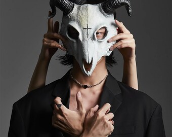 Halloween party sheep mask ram mask masquerade mask Gold silver, white mask,Sheep horn mask,Animal mask funny mask Full face punk cosplay