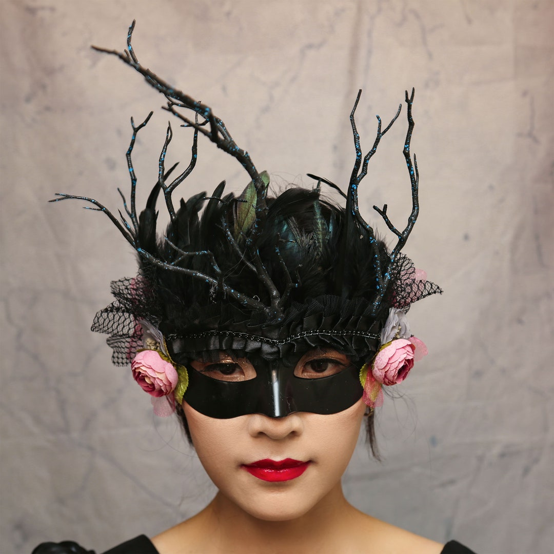 Black Branch Lace Flower Mask Minimalist Style Carnival Party Venice