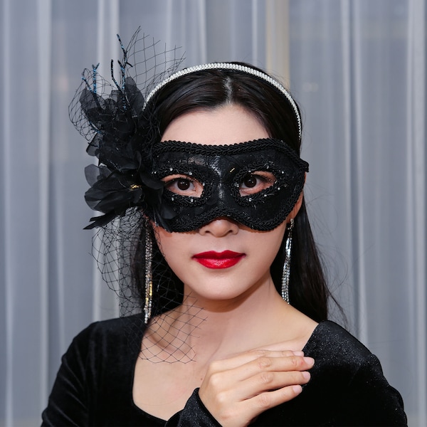 Black Feather Lace Masquerade Party Mardi Gras Venice Mask