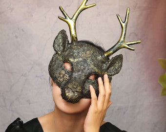 Golden Masquerade Halloween Carnival Deer Mask Masquerade Animal Mask Exaggerated Antlers Mask cosplay half face mask
