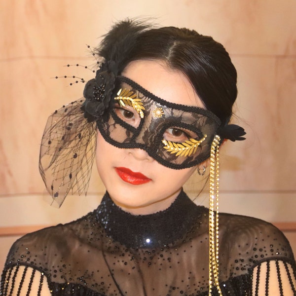 Halloween Ball Maske,schwarze Spitzen Maske,große Netzmaske,Seidenblume Maske,Feder Maske,Frauen Maske,Party Maske,Bühnen Maske,Hochzeit Maske,live