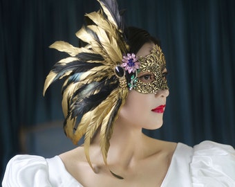 golden masquerade mask feather prom lace halloween face mask,stage catwalk mask,carnival masks,Singer performance mask,mardi gras mask women