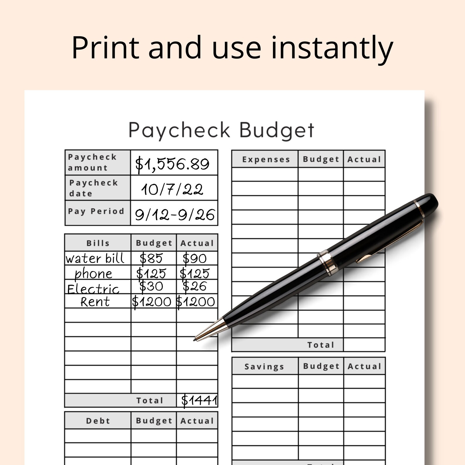 Paycheck Budget Planner Paycheck Planner Printable PDF Finance Tracker ...
