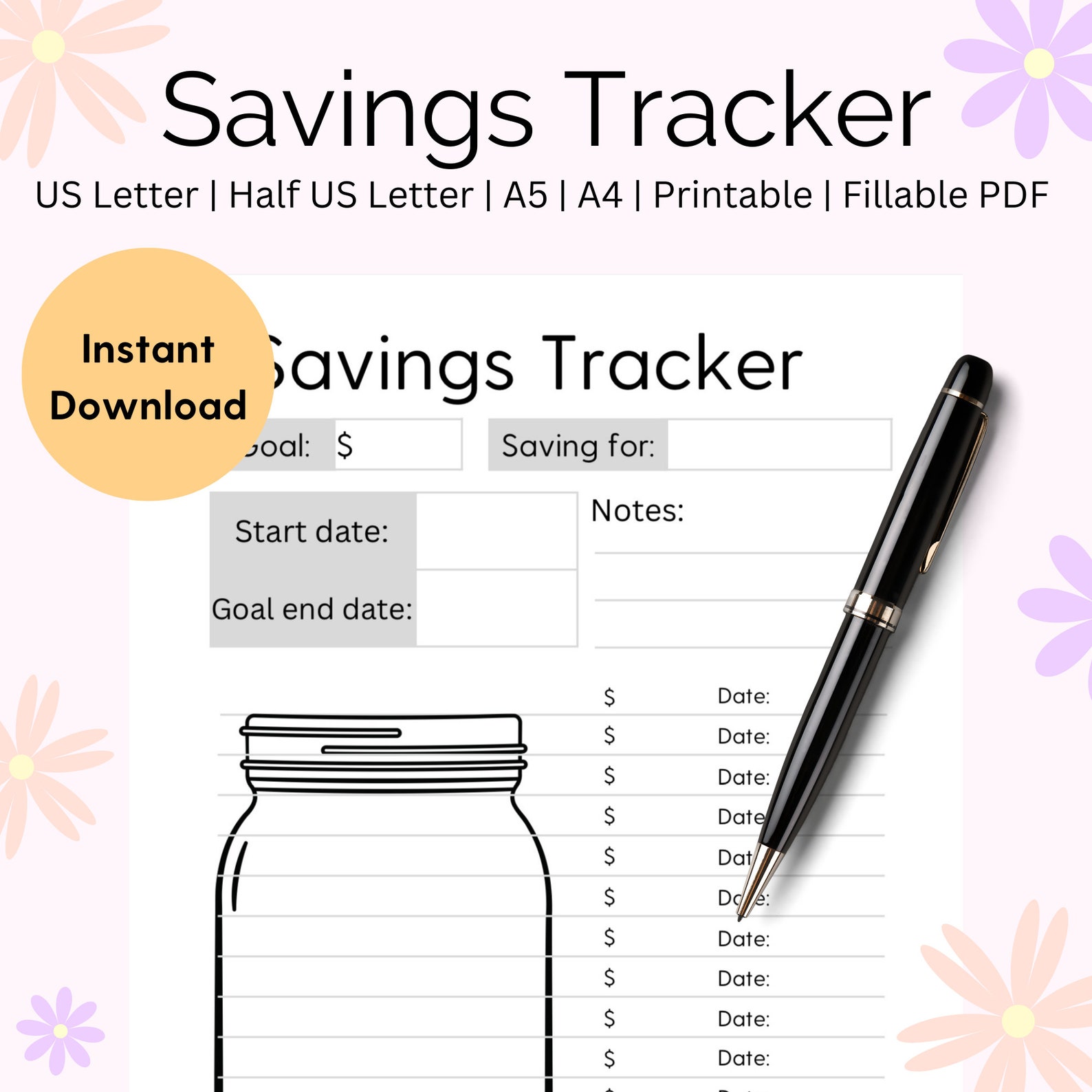 Printable Savings Tracker US Letter Half US Letter A5 A4 - Etsy