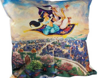 Aladdin Jasmine Throw Pillow Cushion Cover Princess Magic Rug Home Decor Sham Pillowcase Accent Pillowcase Square Zipper