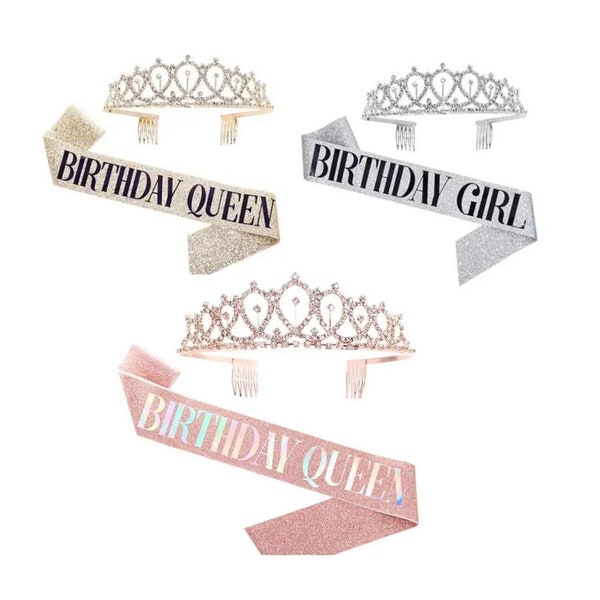 Birthday tiara and sash set, Birthday Queen Tiara sash, Birthday Girl Tiara  sash , Birthday party, Birthday gifts