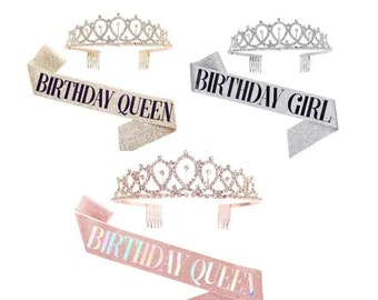 Birthday tiara and sash set, Birthday Queen Tiara sash, Birthday Girl Tiara  sash , Birthday party, Birthday gifts