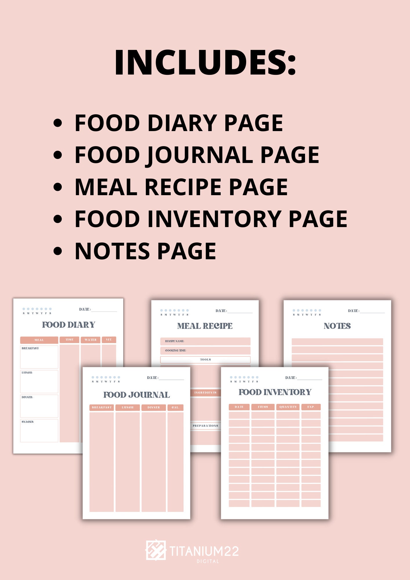 Digital Food Diary (includes Food Diary, Meal Recipe Card, Food ...