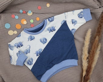 Oversize Sweater/Pullover Junge, Mädchen mit Elefanten Blau