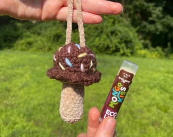 Crochet Ice Cream Lip Balm Holder Keychain | Chapstick Cute Gift