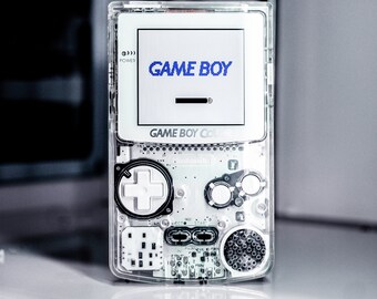 Updated!** RARE! Now Laminated Screen Game Boy Color Custom Super Clear See through Game Boy White look with IPS 2.6" screen