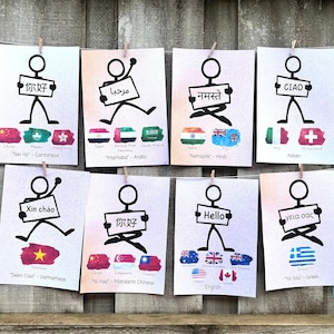 Tarjetas de "Hola al Mundo", Semana de la Armonía 2025, Recursos multiculturales, Idiomas del mundo, Materiales visuales inclusivos para preescolar