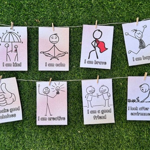 Tarjetas de afirmación para niños, exhibición positiva, recursos de atención plena preescolar, decoración del aula, mentalidad de crecimiento para niños, imprimible digitalmente