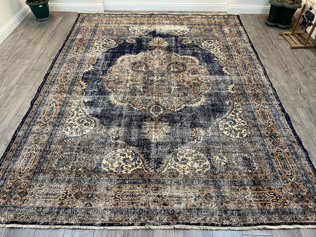 Oversized Rug Blue Turkish Rug Living Room Rug Handmade Etsy