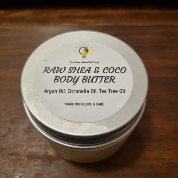 Natutal  Shea and coco butter body cream infused with natural oils either Argan or avocado lightly scented with citronella and tea tree.