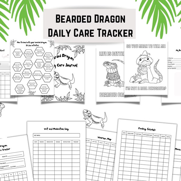 Printable Bearded Dragon Care Tracker, Reptile Log , Bearded Dragon Chore Chart, Reptile Care Book, Bearded Dragon Supplies, Reptile Care