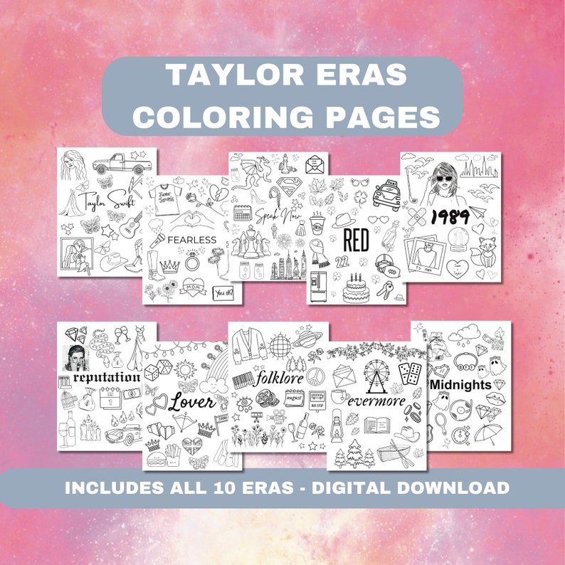 Swiftie Eras Colouring Pages, Taylor Coloring Book, Eras Tour Merch ...