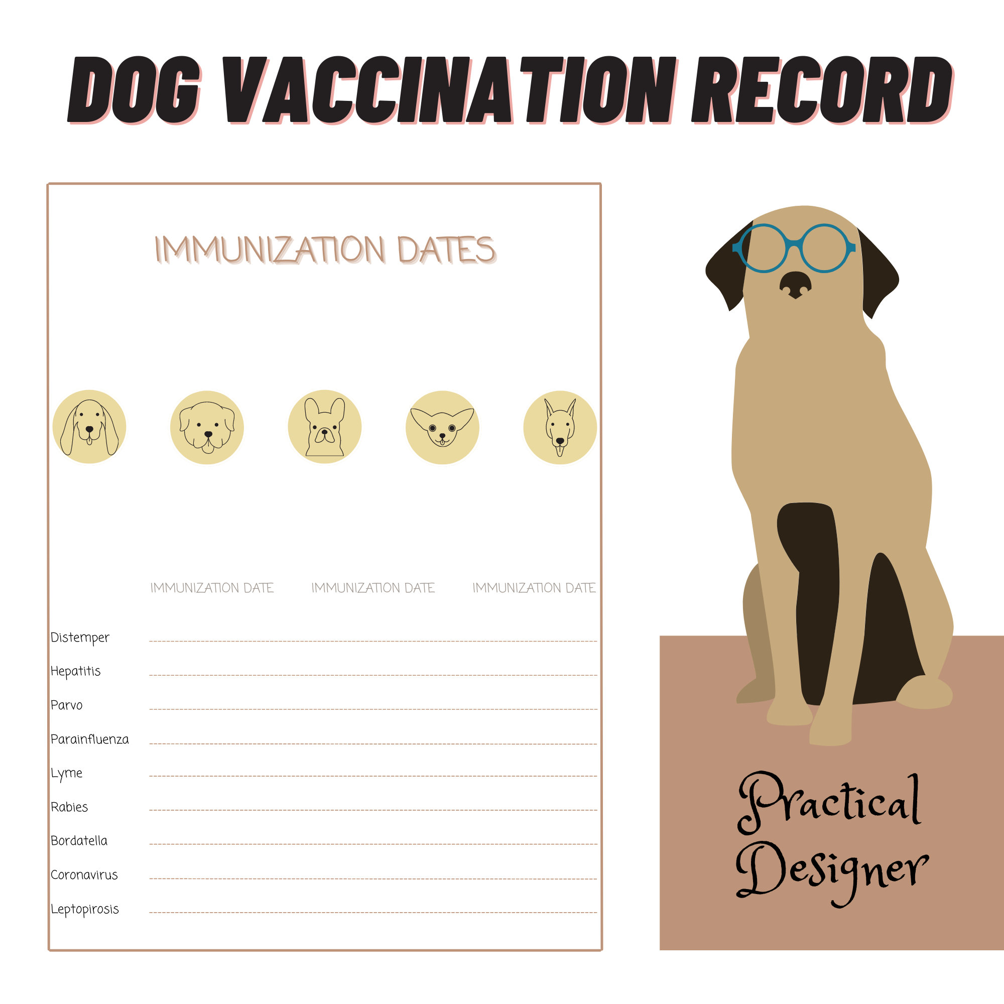 Printable Pet Vaccination Record, Dog Vaccination, Dog Health Care Log ...