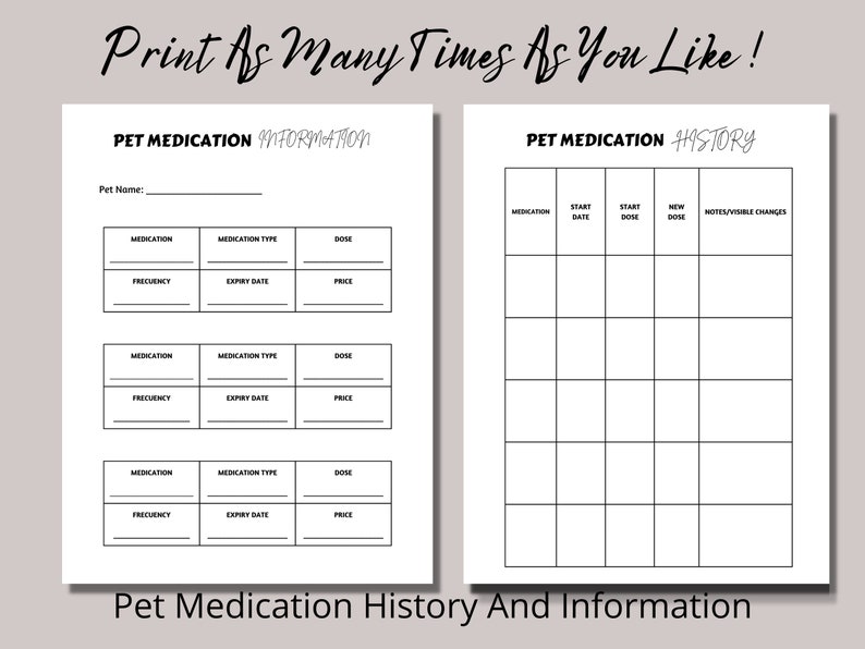 Pet Medication Tracker, Dog and Cat, Planner, Dog Mom, Cat Mom ...