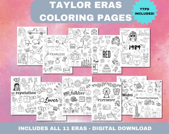 Swiftie Eras Colouring Pages, Taylor Coloring Book, Eras Tour Merch, Eras Coloring Book, Digital Download , Printable Coloring Pages