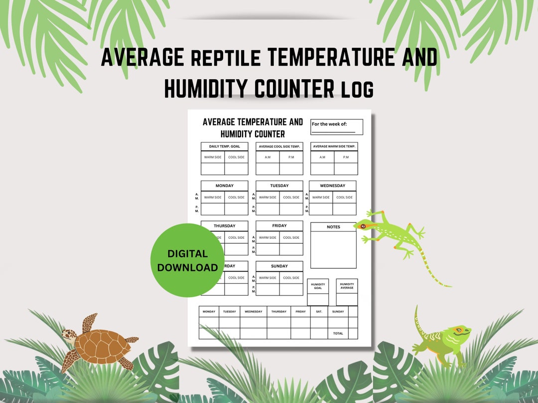 Printable Reptile Temperature and Humidity Counter, Reptile Care