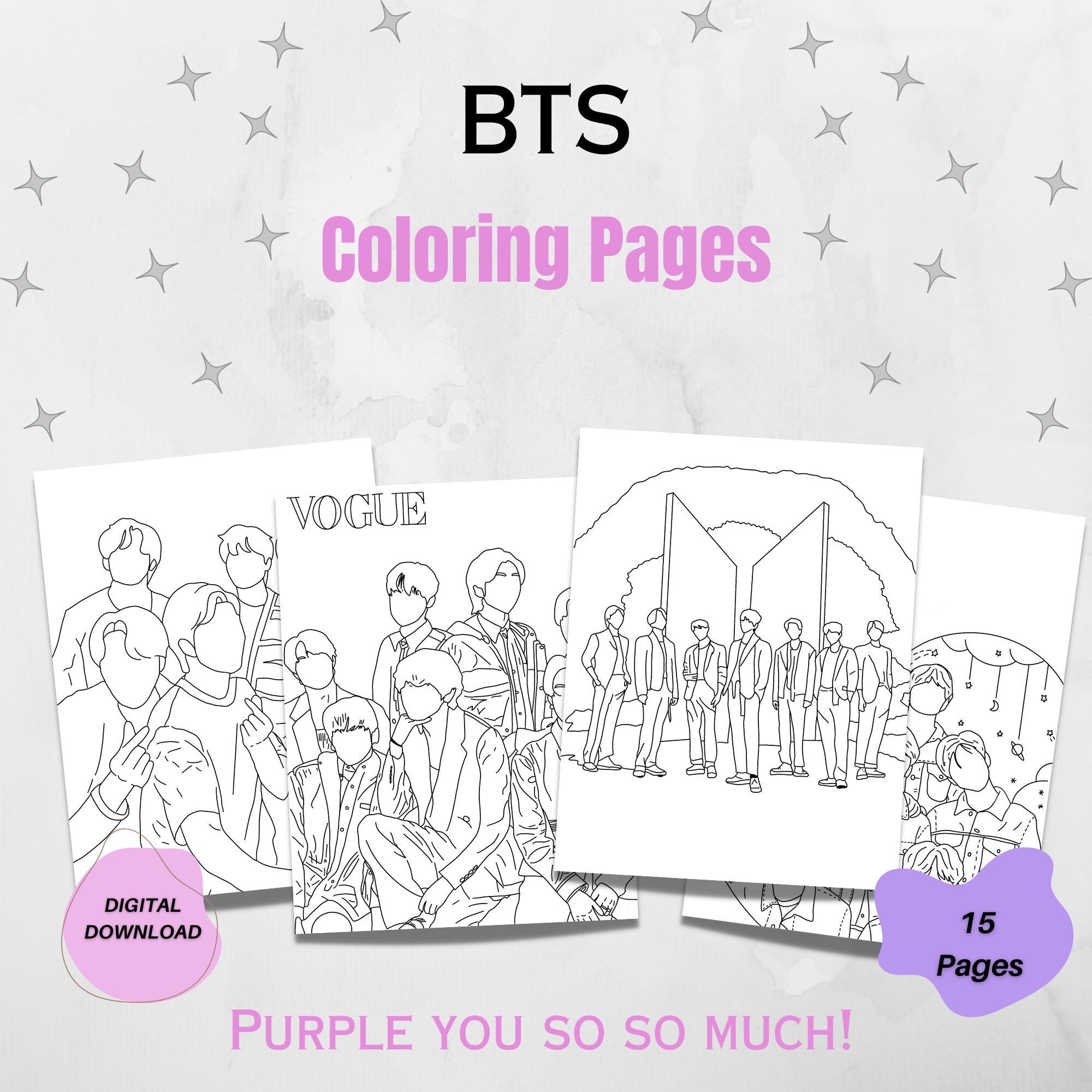 BTS livre de coloriage: Livre de coloriage anti-stress pour adultes -  Bangtan livre de coloriage pour KPOP & Army Fans ,50 page de dessins bts  Jin,  RM, Jimin, V et Jungkook.