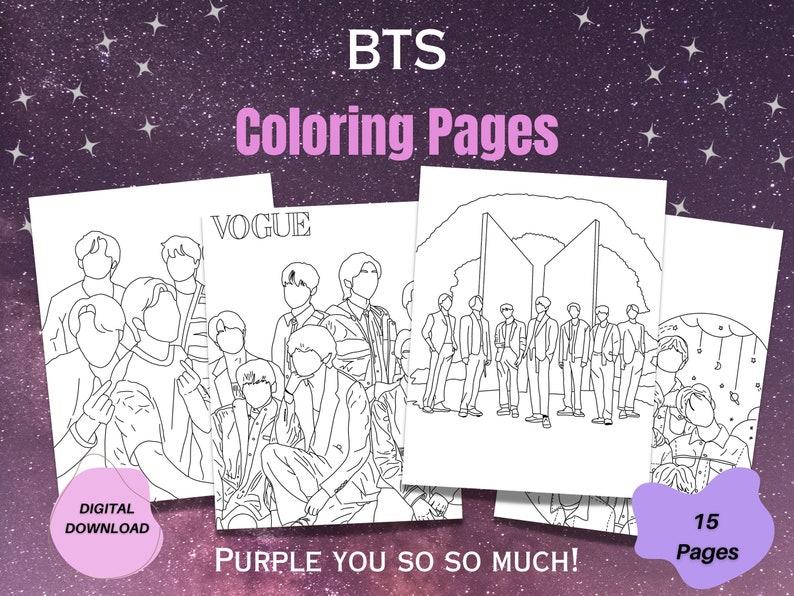 BTS Coloring Book Bts Digital Download Bts for Youth Bts Etsy