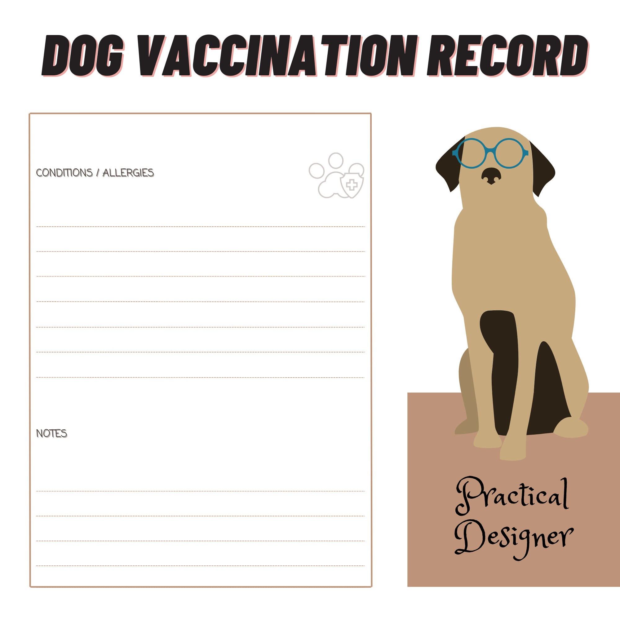 Printable Pet Vaccination Record, Dog Vaccination, Dog Health Care Log ...