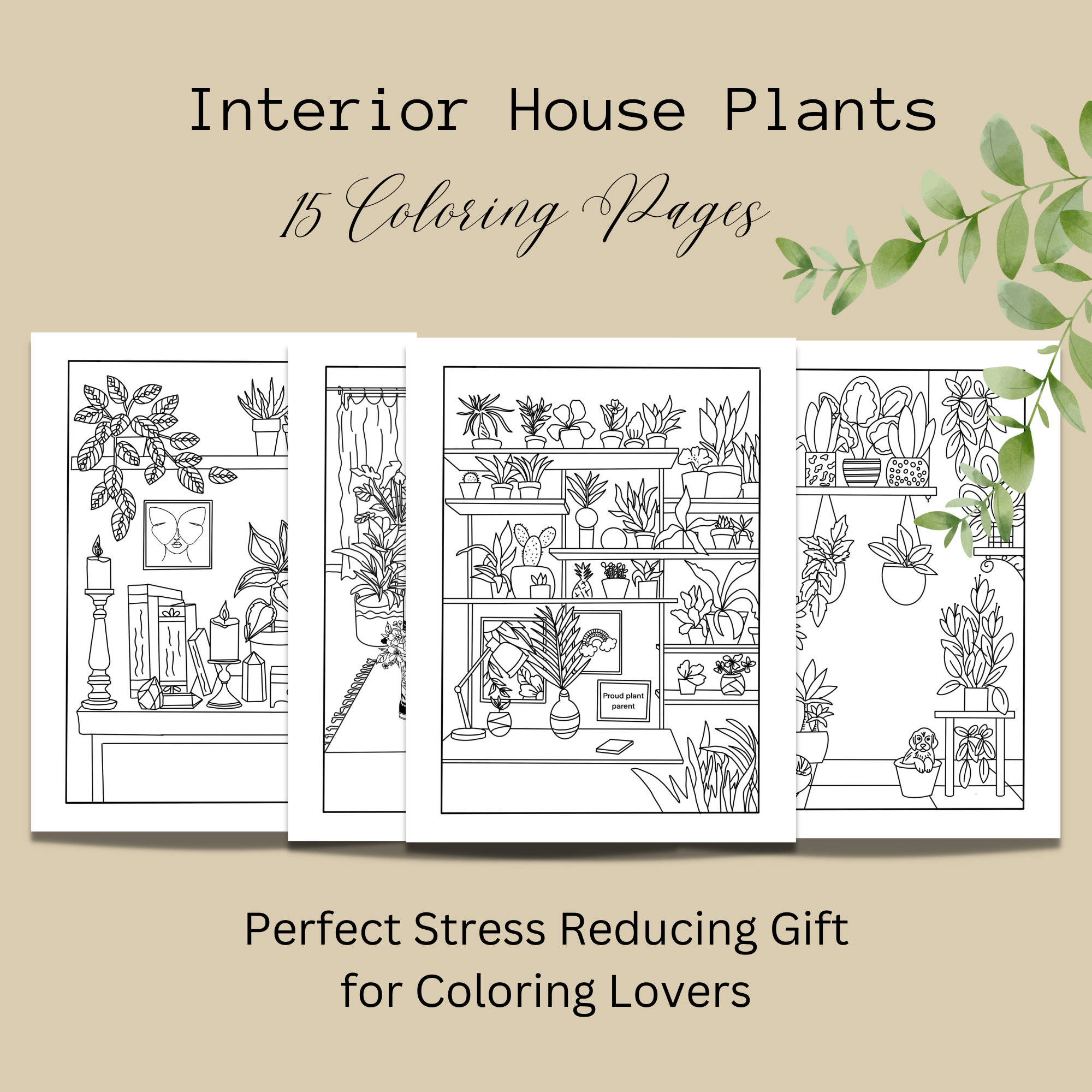 Interior Coloring Page, Adult Colouring Book, Cats & Plants, Aesthetic  Room, Dream Home, Bohemian Interior, Boho, Nordic, Hygge 