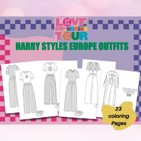 Tenues Harry Love On Tour Europe, Livre de coloriage Harry, Pages à colorier de la maison de Harry, Poster Harry, One direction