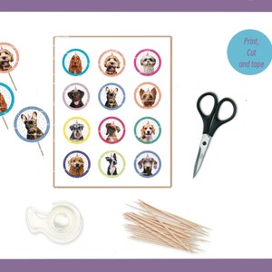 Printable Dog Theme Cupcake Toppers, DIY Party Decor, Dog Party Decorations, Dog Pawty, Dog ...