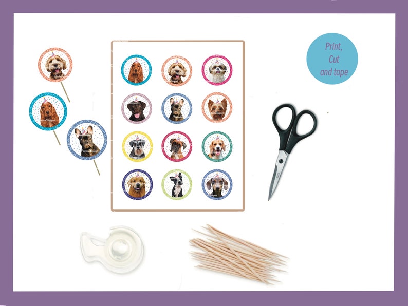 Printable Dog Theme Cupcake Toppers DIY Party Decor Dog - Etsy