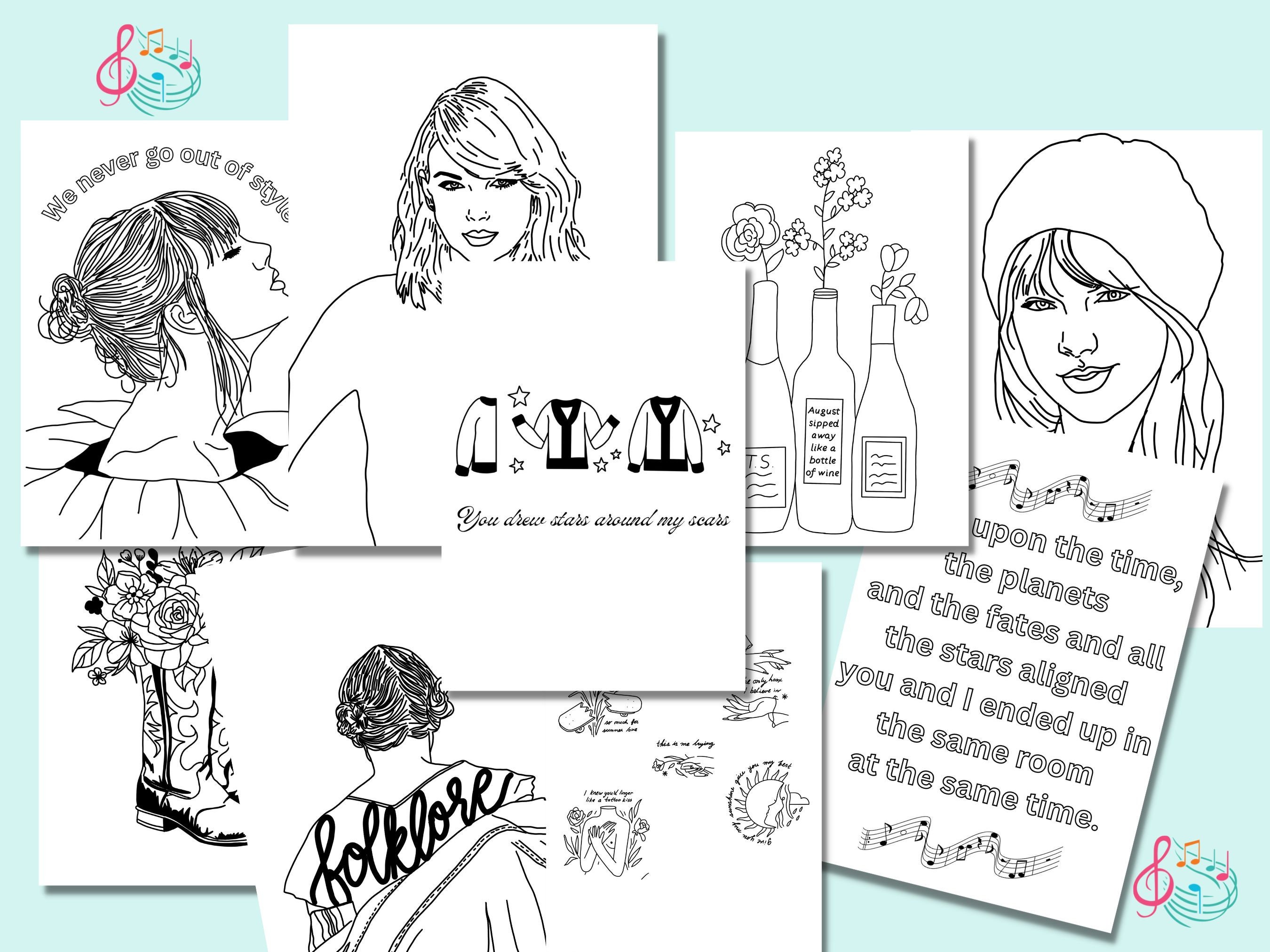 Taylor Swift Colouring Pages, Taylor Swift Coloring Book, Taylor Swift Merch, Coloring Book