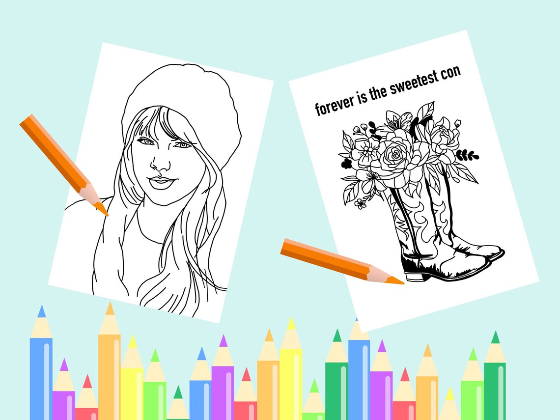 Taylor Swift Colouring Pages, Taylor Swift Coloring Book, Taylor Swift Merch, Coloring Book ...