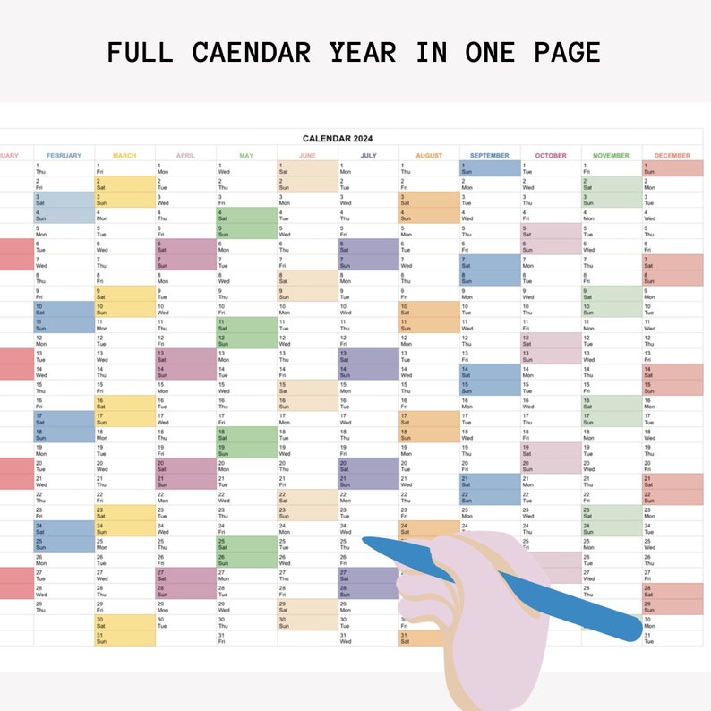 Full Year Calendar 2024, One Page 2024 Monthly Planner, Calendar