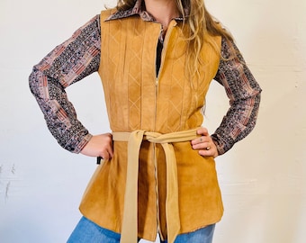 Vintage 1950s Weinstock’s Suede Zip Up Belted Vest Jacket