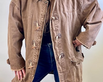 Vintage 1980s/1990s Camel Colored Mid-Length Toggle Coat