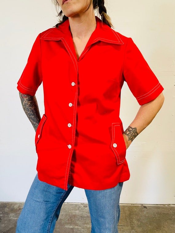Vintage 1970s Cherry Red Jack Winter Button Down … - image 2