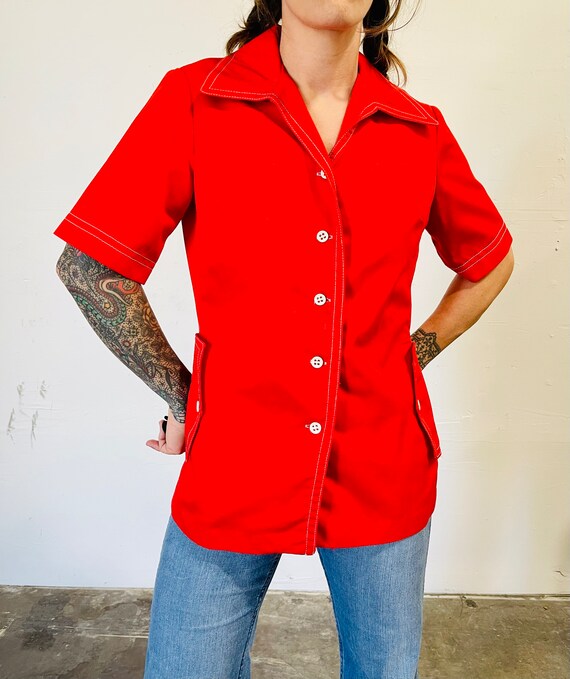 Vintage 1970s Cherry Red Jack Winter Button Down … - image 3