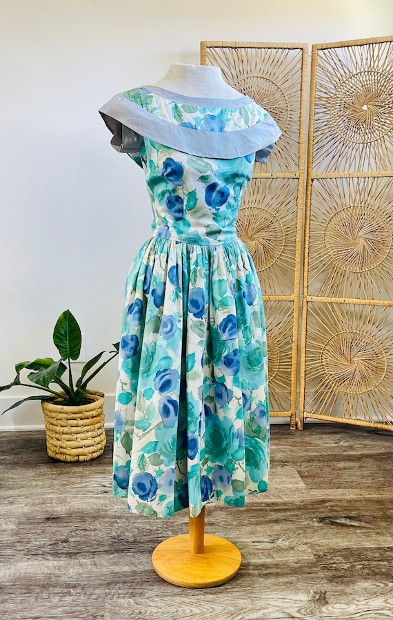 Camelot Turquoise Painted Floral Print Dress