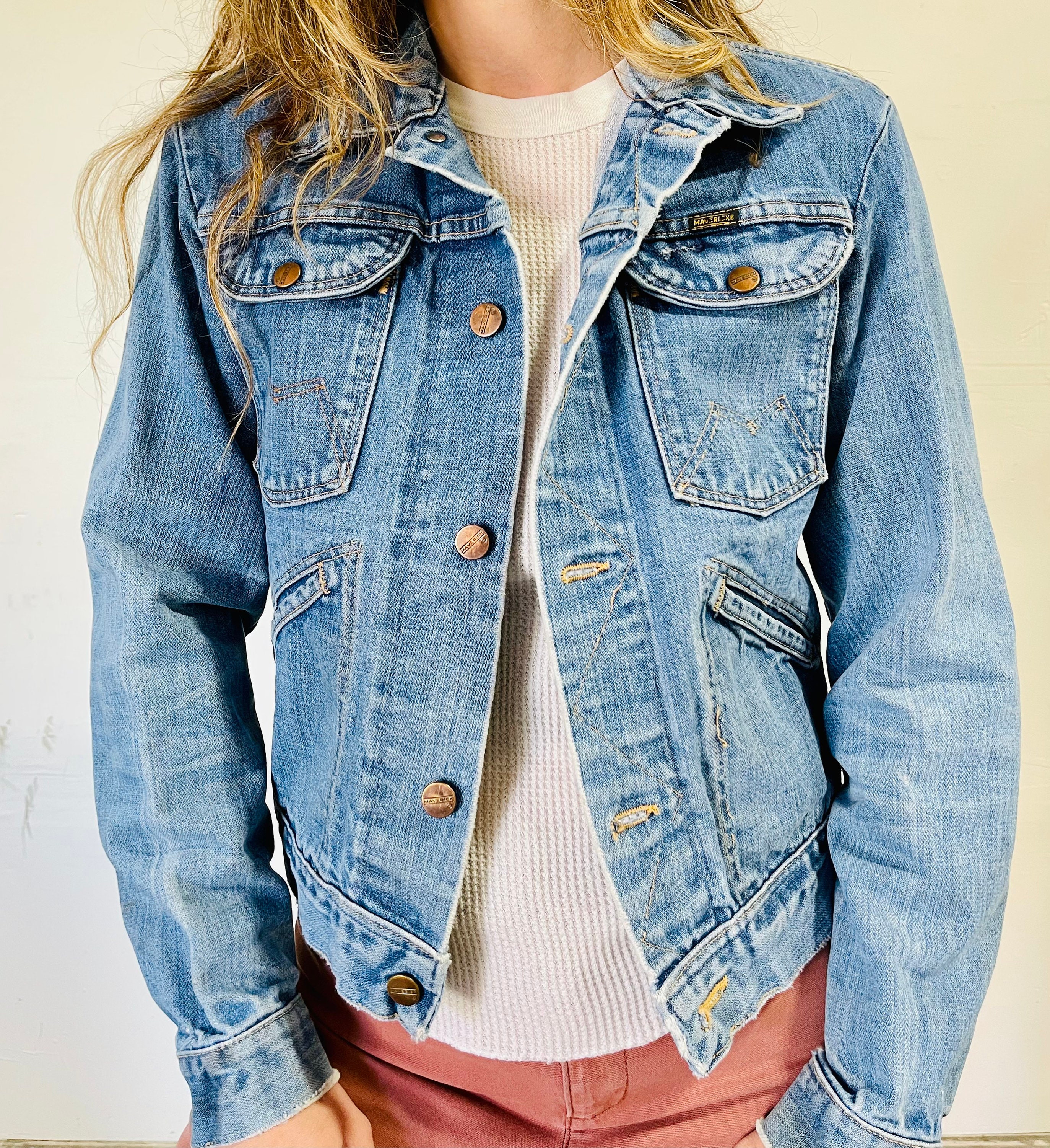 Vintage 1970s Maverick Brand Western Denim Brass Button Down 