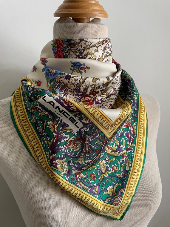 Vintage Lancel Floral Silk Scarf Headscarf Necksc… - image 3