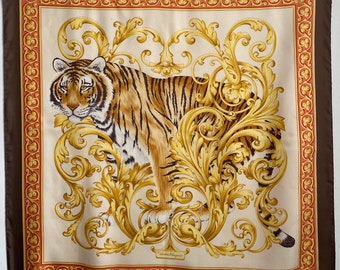 Salvatore Ferragamo Tiger Baroque Gold Vintage Silk Neckscarf Accessories Gift Women Fashion-Free shipping