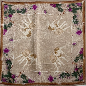 Vintage Jim Thompson Silk Scarf: Elephant Jacquard, Tropical Design