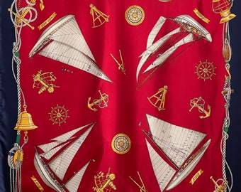 Vintage Ralph Lauren Nautical Sailboat Silk Scarf Neckscarf Shawl Wrap Bandana Accessories Women Fashion-Free shipping