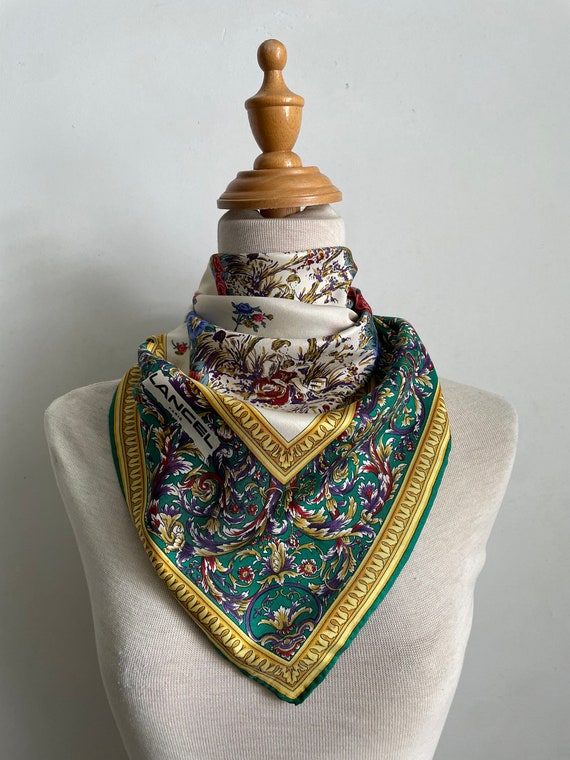 Vintage Lancel Floral Silk Scarf Headscarf Necksc… - image 2